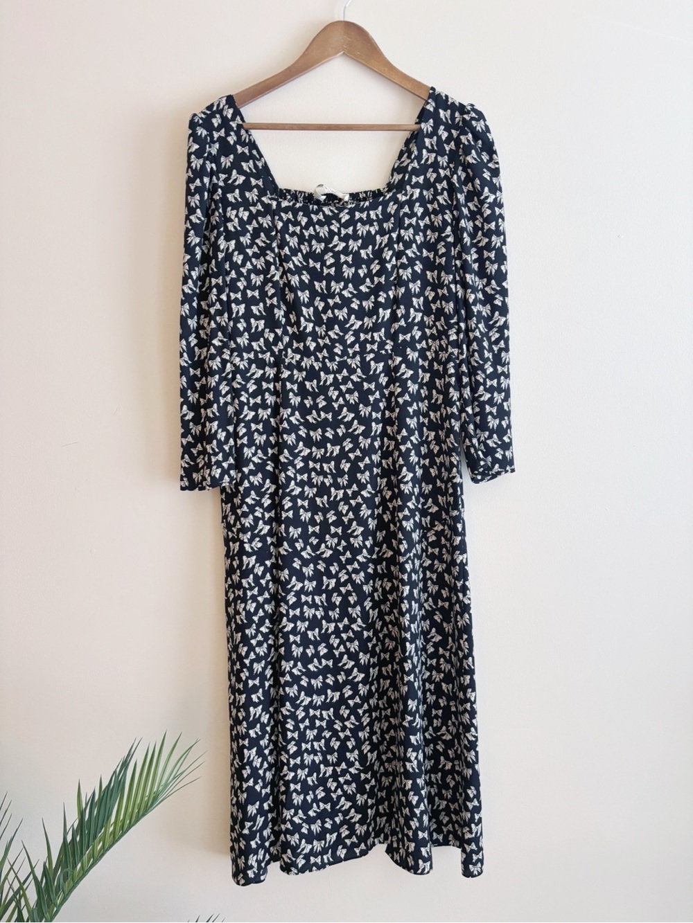Diane von Furstenberg Black Bow Print Smocked Midi Joanna Dress Sz 12